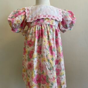VINTAGE Floral Puff Sleeve Dress with Lace Trim SIZE 4T